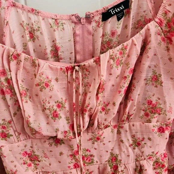 trixxi pretty pink floral print long sleeve romper size large - Picture 4 of 8